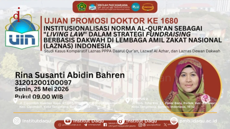 Wakil Rektor IDAQU Raih Gelar Doktoral Di UIN Jakarta